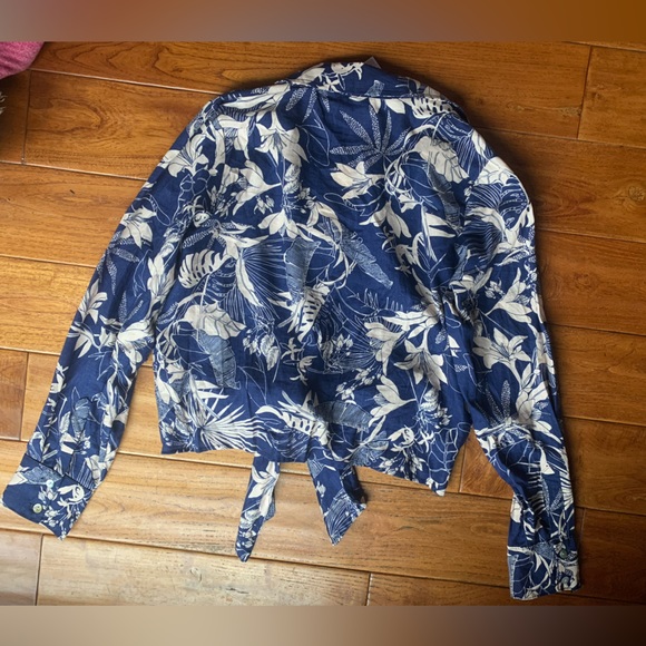 NWT PANAMA JACK Long Sleeve Palm Leaf Tropical Crop Top Linen Blend Size Medium - Picture 7 of 13